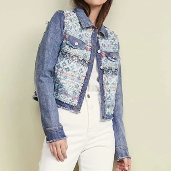 Ramy Brook Murray Denim Jacket Tweed Jean Embellished Blue Women's Size XS - Picture 1 of 16